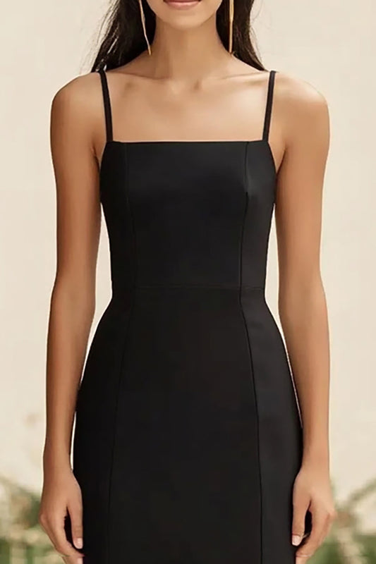 Black Satin Square Neck Long Mermaid Formal Dress with Ruffles