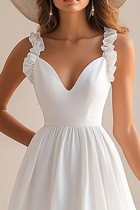 White Chiffon V Neck Short A Line Graduation Dress