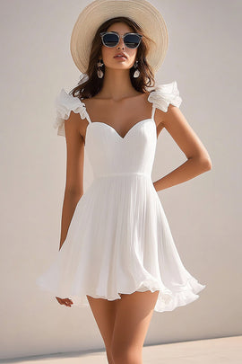 White A Line Chiffon Short Graduation Dress with Ruffles