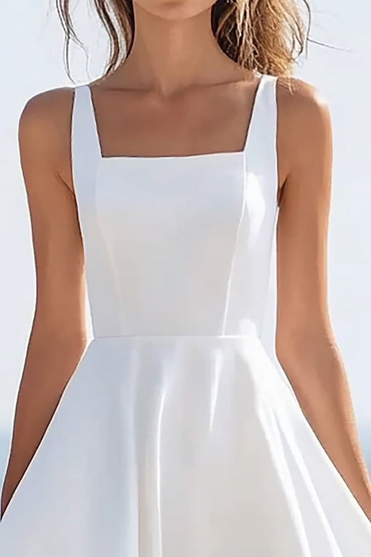 White A Line Square Neck High Low Graduation Dress with Ruffles