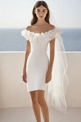 White Satin Short Bodycon Graduation Dress with Ruffles