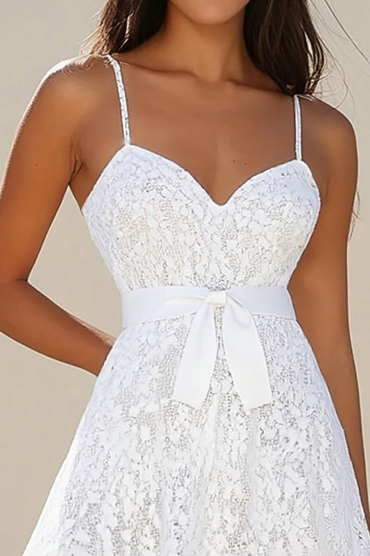 White A Line Lace Sweetheart Short Graduation Dress with Sash