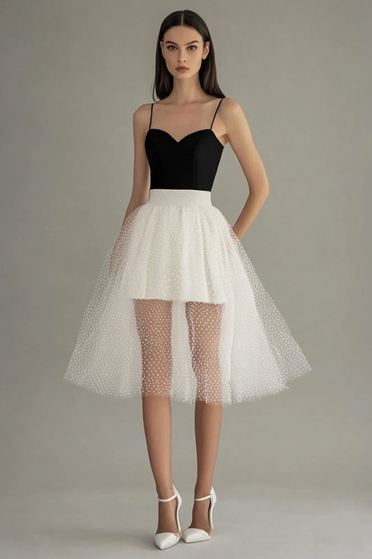 Black and White A Line Sweetheart Tulle Graduation Dress