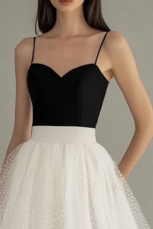 Black and White A Line Sweetheart Tulle Graduation Dress