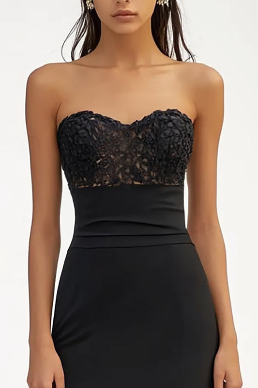 Black Sweetheart Long Sheath Formal Dress with Appliques