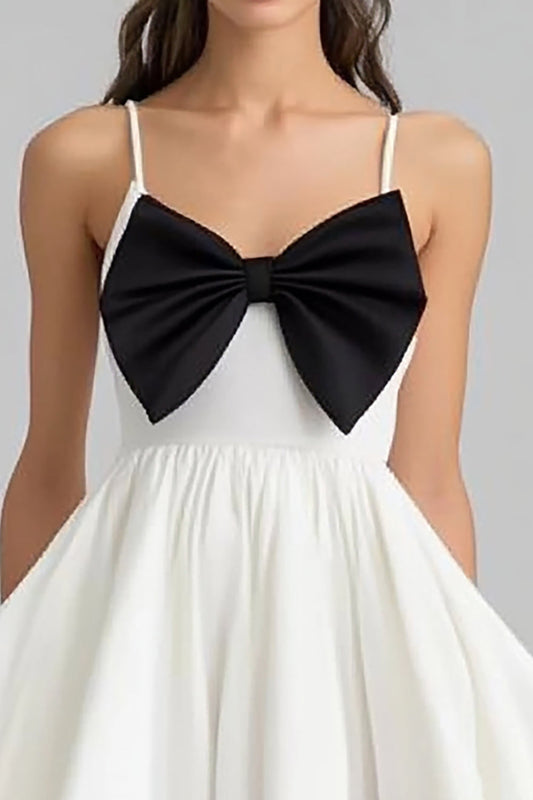 White and Black High-Low A Line Graduation Dress with Bows
