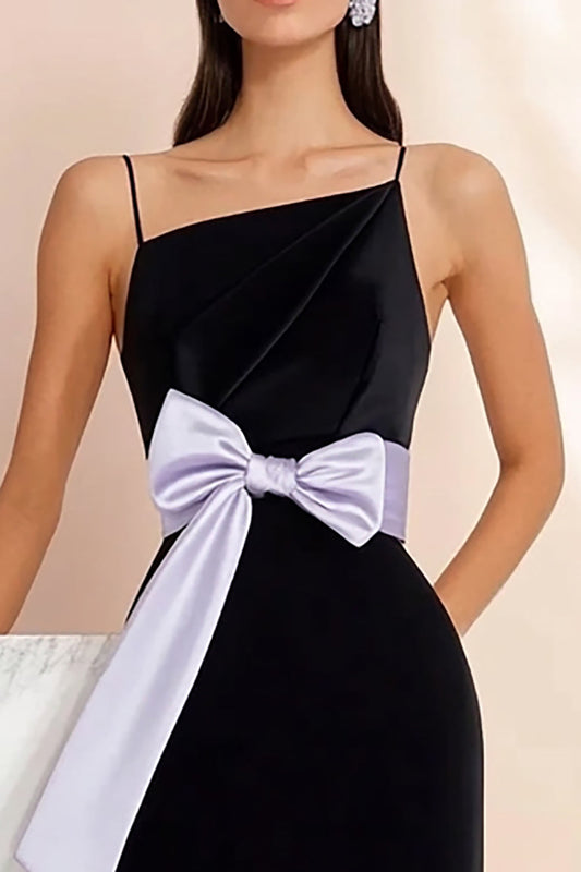 Black Spaghetti Straps Short A Line Graduation Dress with Bow