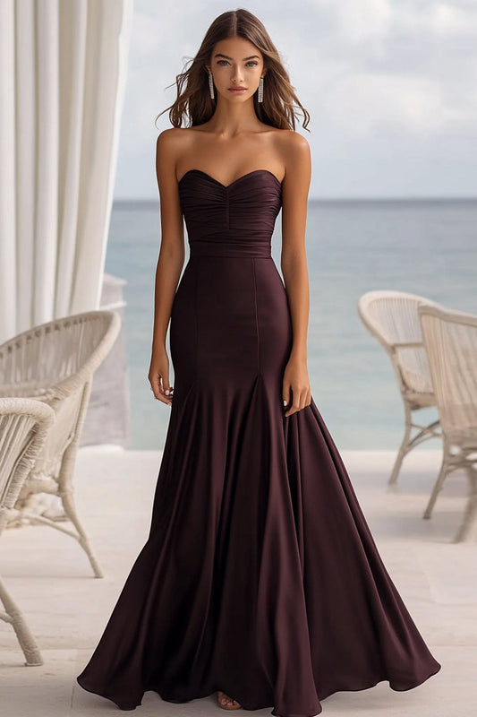 Coffee Mermaid Chiffon Long Sweetheart Formal Dress