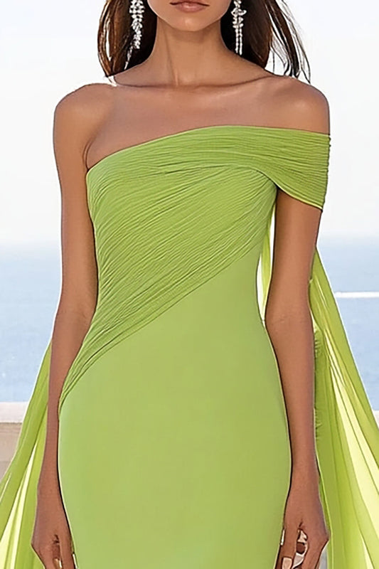 Lemon Green Chiffon Long Mermaid Formal Dress with Slit