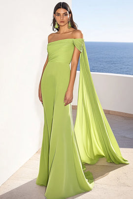 Lemon Green Mermaid Long Formal Dress with Cape