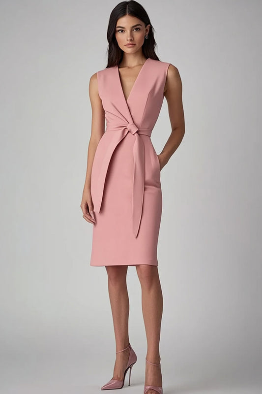 Pink Bodycon Sleeveless Short Work Blazer Dress with Ruffled