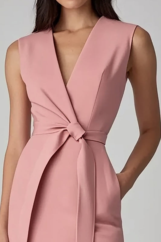 Pink Bodycon Sleeveless Short Work Blazer Dress with Ruffled