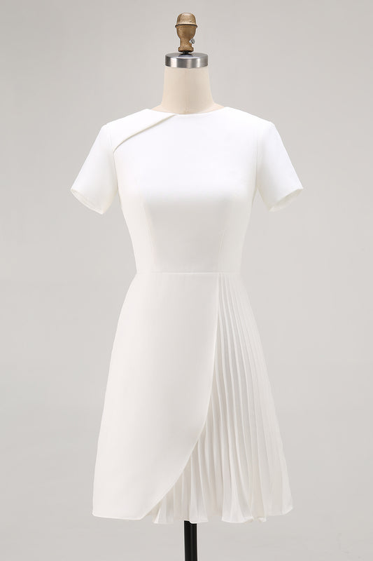 White Round Neck Satin Bodycon Short Sleeve Work Dress