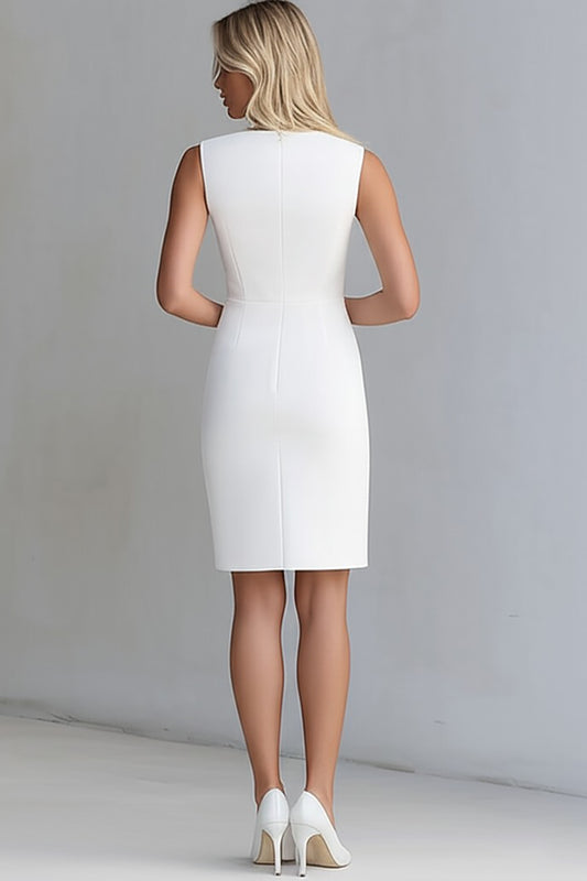 Bodycon Ivory Satin V-Neck Short Work Dress