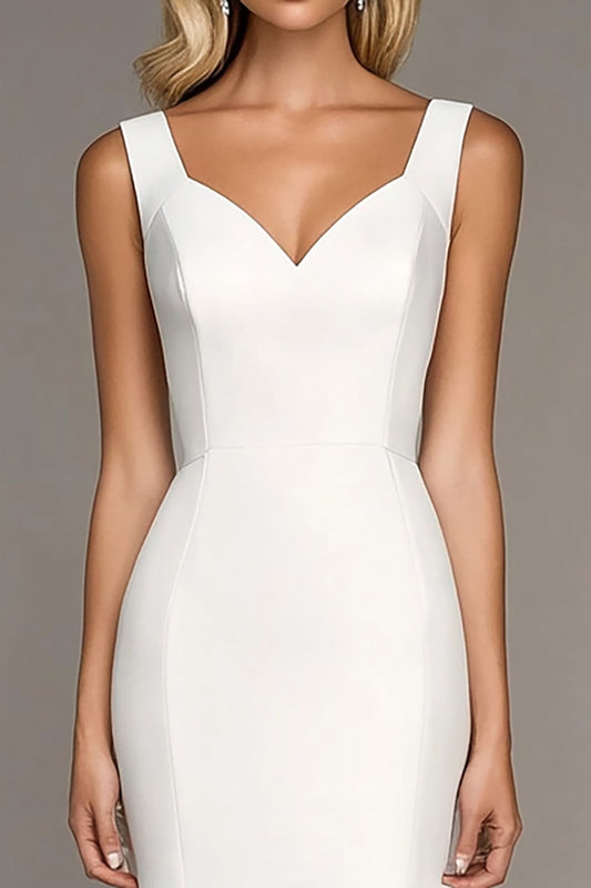 Ivory Bodycon Satin Midi Work Dress with Ruffles