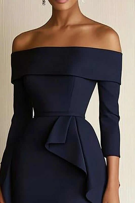 Navy Off the Shoulder Bodycon Short Work Dress with Sleeves
