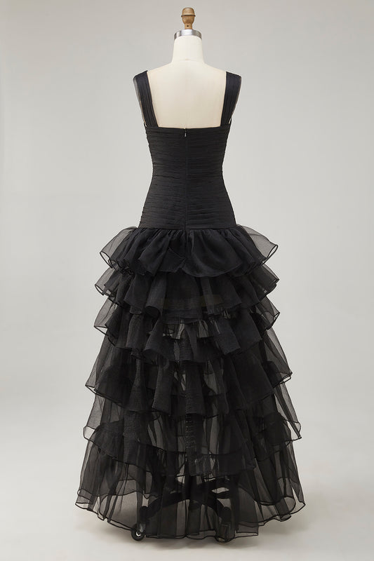 Black Sweetheart Organza High-Low Formal Dress with Ruffles