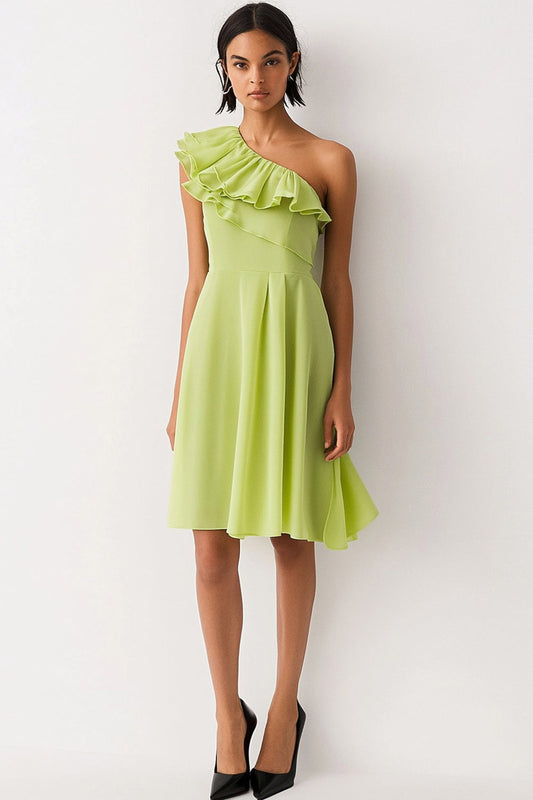 Lemon Green Chiffon One Shoulder A Line Short Formal Dress
