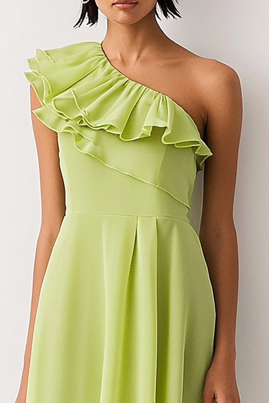 Lemon Green Chiffon One Shoulder A Line Short Formal Dress