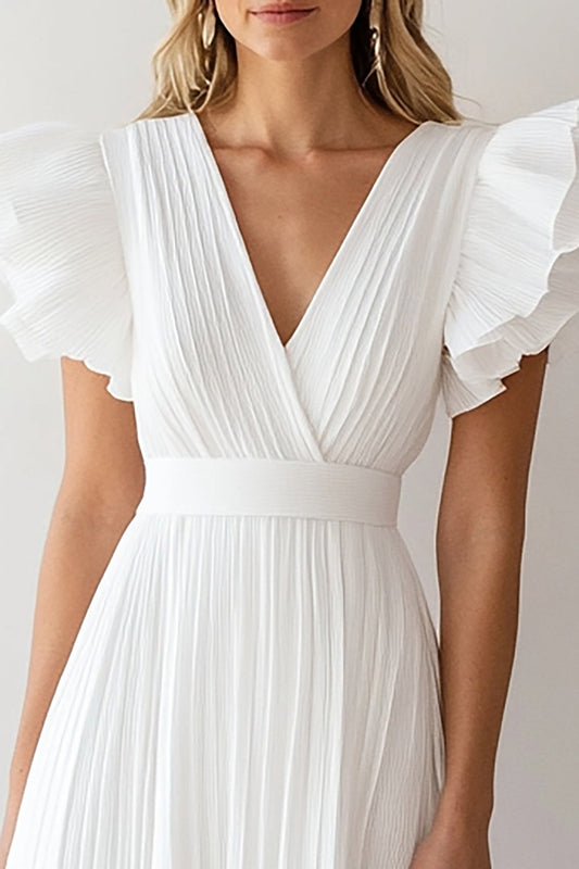 Ivory A Line Chiffon V-Neck Short Graduation Dress with Ruffles