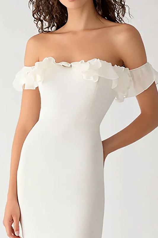White Chiffon Mermaid Long Engagement Dress with Ruffles