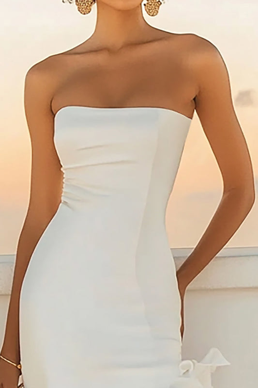 Ivory Satin Square Neck Bodycon Graduation Dress