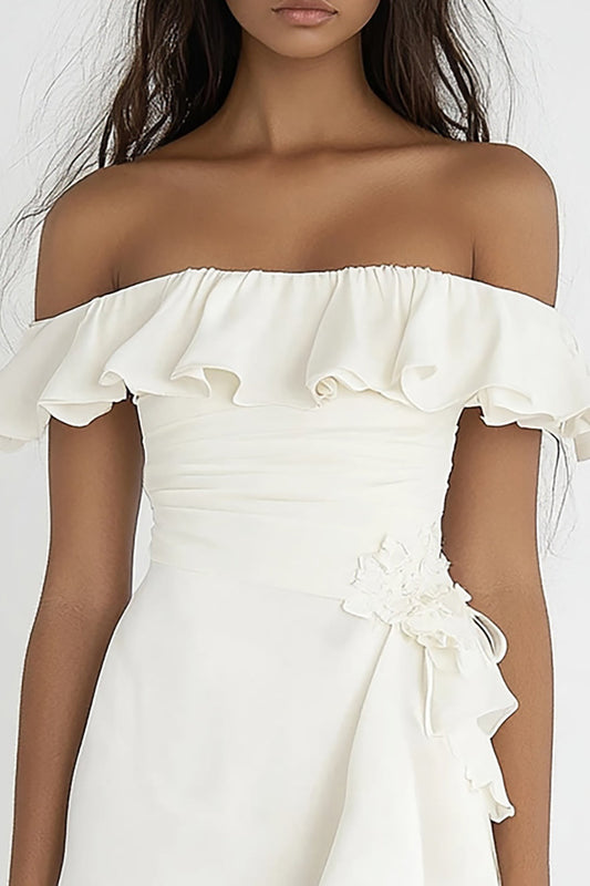 Ivory Bodycon Off The Shoulder Short Graduation Dress with Ruffles