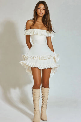 Ivory A Line Short Graduation Dress with Ruffles