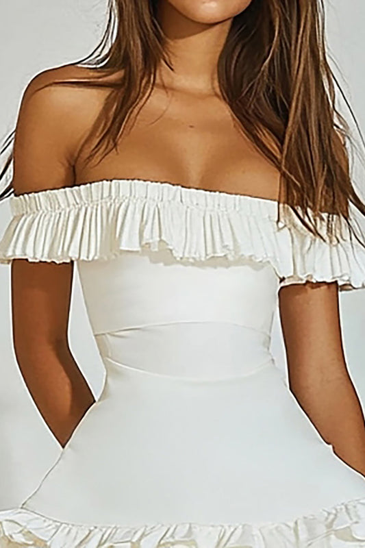 Ivory A Line Short Graduation Dress with Ruffles