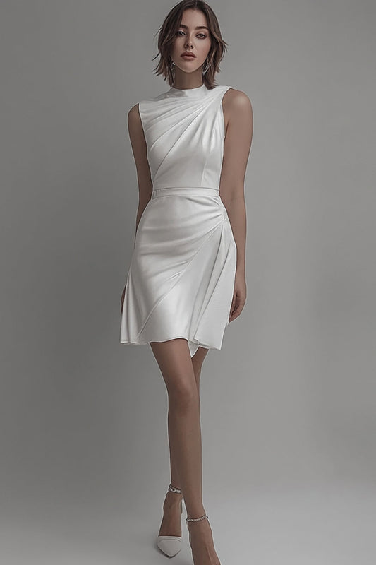 White High Neck Bodycon Short Sleeveless Graduation Dress