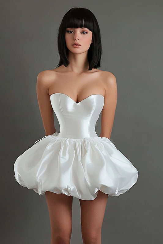 White A Line Satin Sweetheart Short Graduation Dress