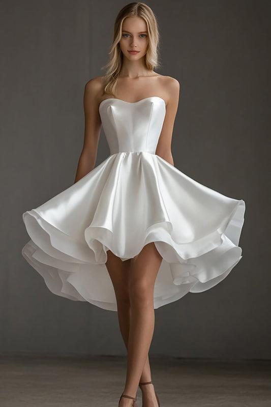 White Satin Sweetheart Short A Line Graduation Dress