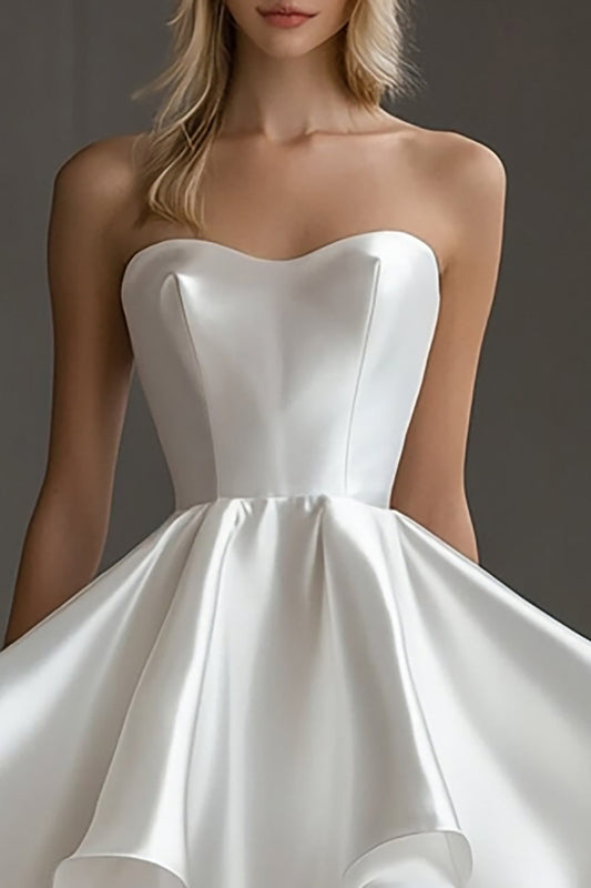 White Satin Sweetheart Short A Line Graduation Dress
