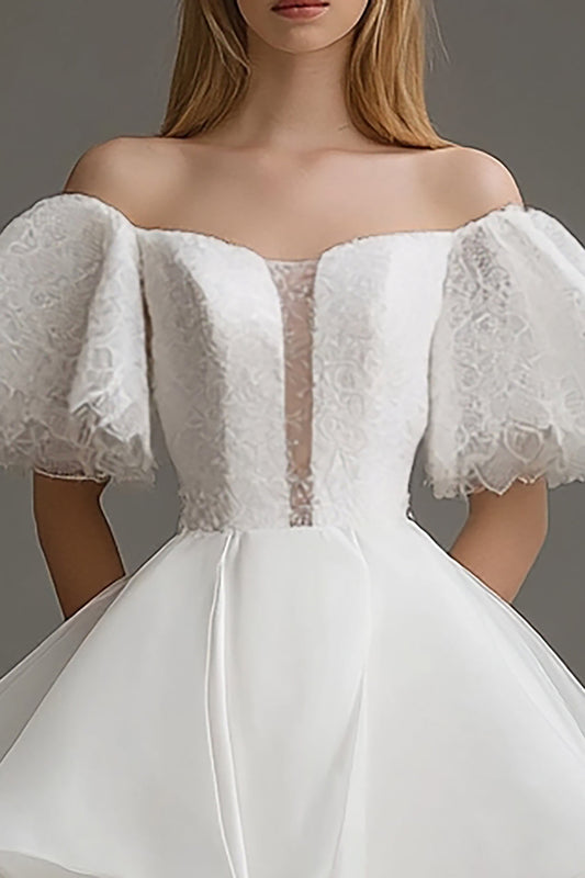 White Organza A Line Off The Shoulder Short Graduation Dress