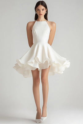 Ivory Chiffon A Line Short Graduation Dress with Ruffles