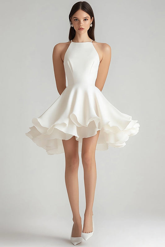 Ivory Chiffon A Line Short Graduation Dress with Ruffles