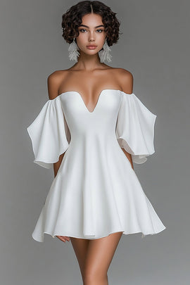 White Chiffon A Line Off the Shoulder Short Graduation Dress