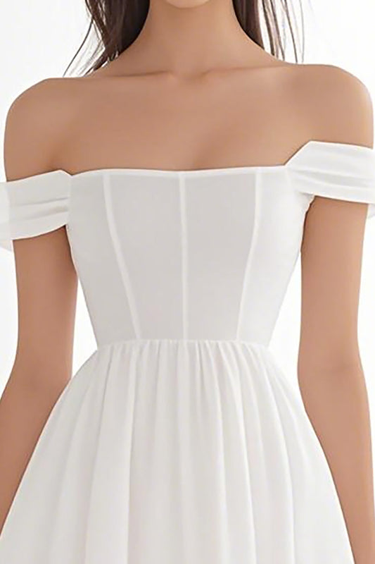 Ivory Chiffon A Line Corset Off The Shoulder Short Graduation Dress