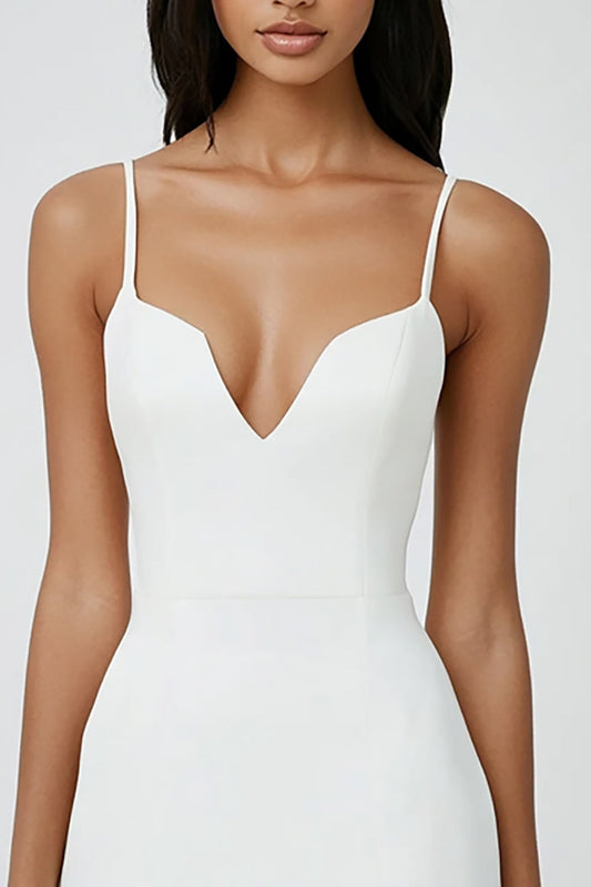 White Spaghetti Straps Satin Short Bodycon Graduation Dress