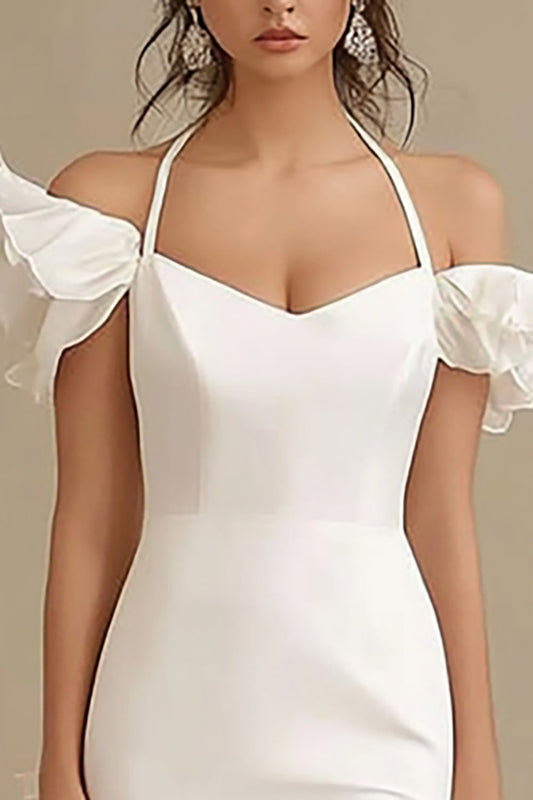 Ivory High-Low Sheath Rehearsal Dinner Dress with Ruffles