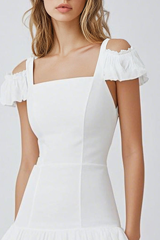 White A Line Cold Shoulder Short Satin Graduation Dress