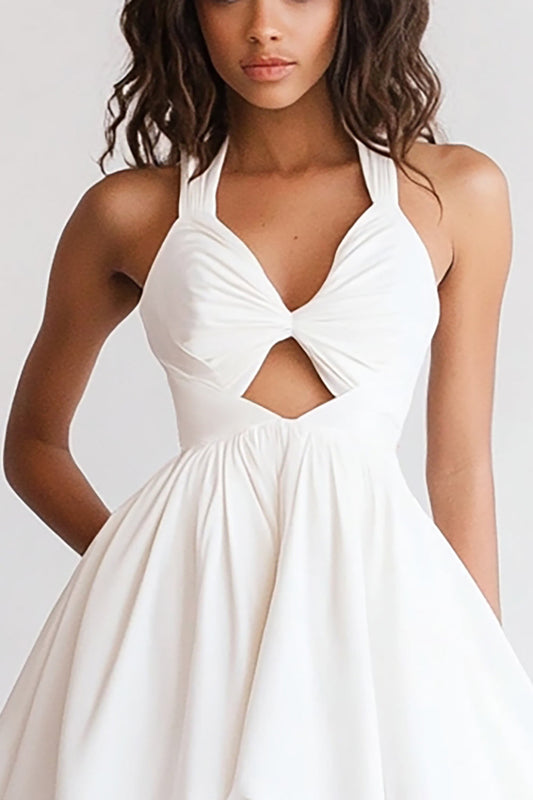White A Line Halter Short Keyhole Graduation Dress