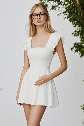 Ivory A Line Square Neck Short Graduation Dress with Ruffles