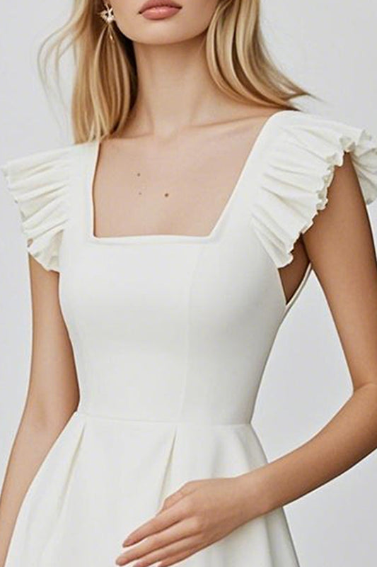 Ivory A Line Square Neck Short Graduation Dress with Ruffles