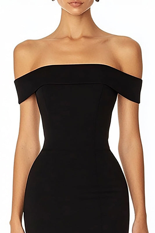 Black Off the Shoulder Satin Long Mermaid Formal Dress