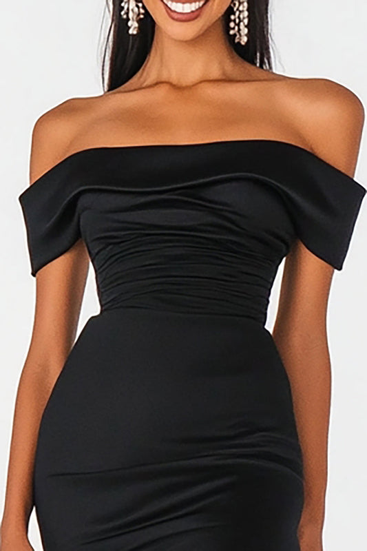 Black Mermaid Off the Shoulder Long Formal Dress with Slit