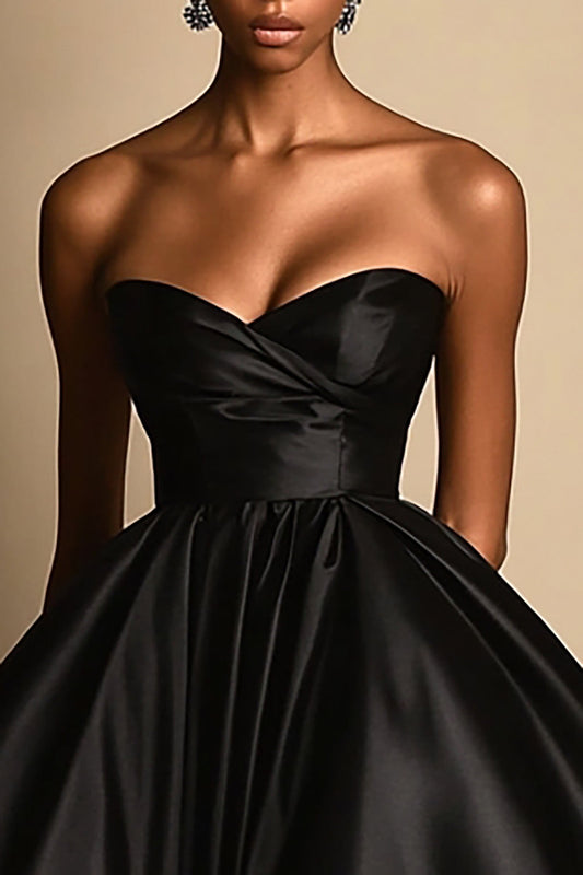 Black Sweetheart Satin High-Low A Line Formal Dress