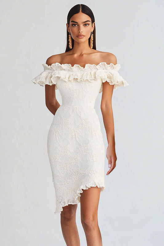 White Bodycon Short Ruffled Graduation Dress with Appliques