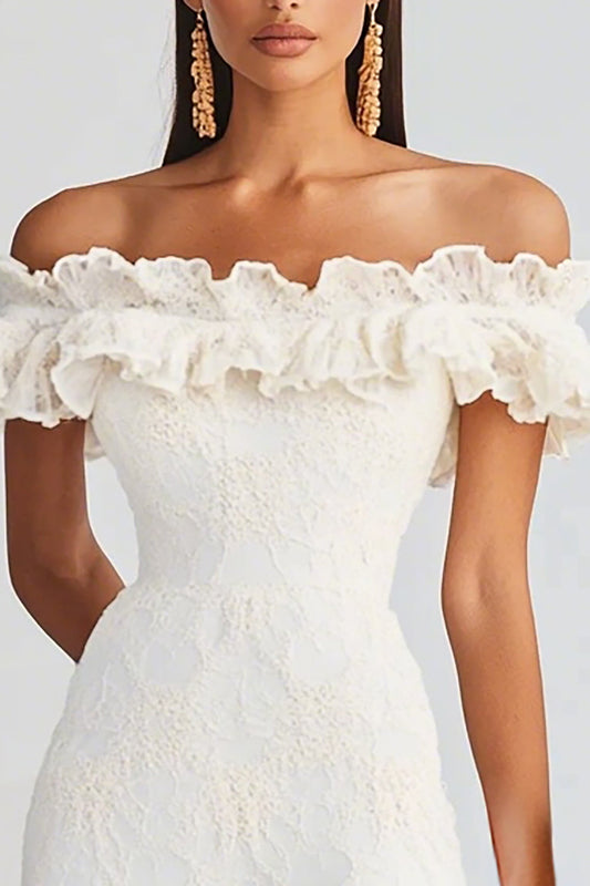White Bodycon Short Ruffled Graduation Dress with Appliques