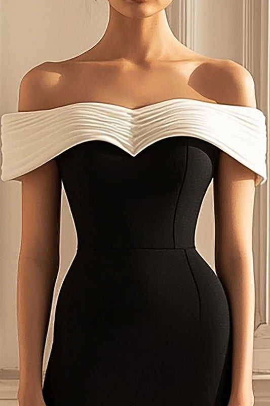 Black and White Off The Shoulder Short Bodycon Cocktail Dress
